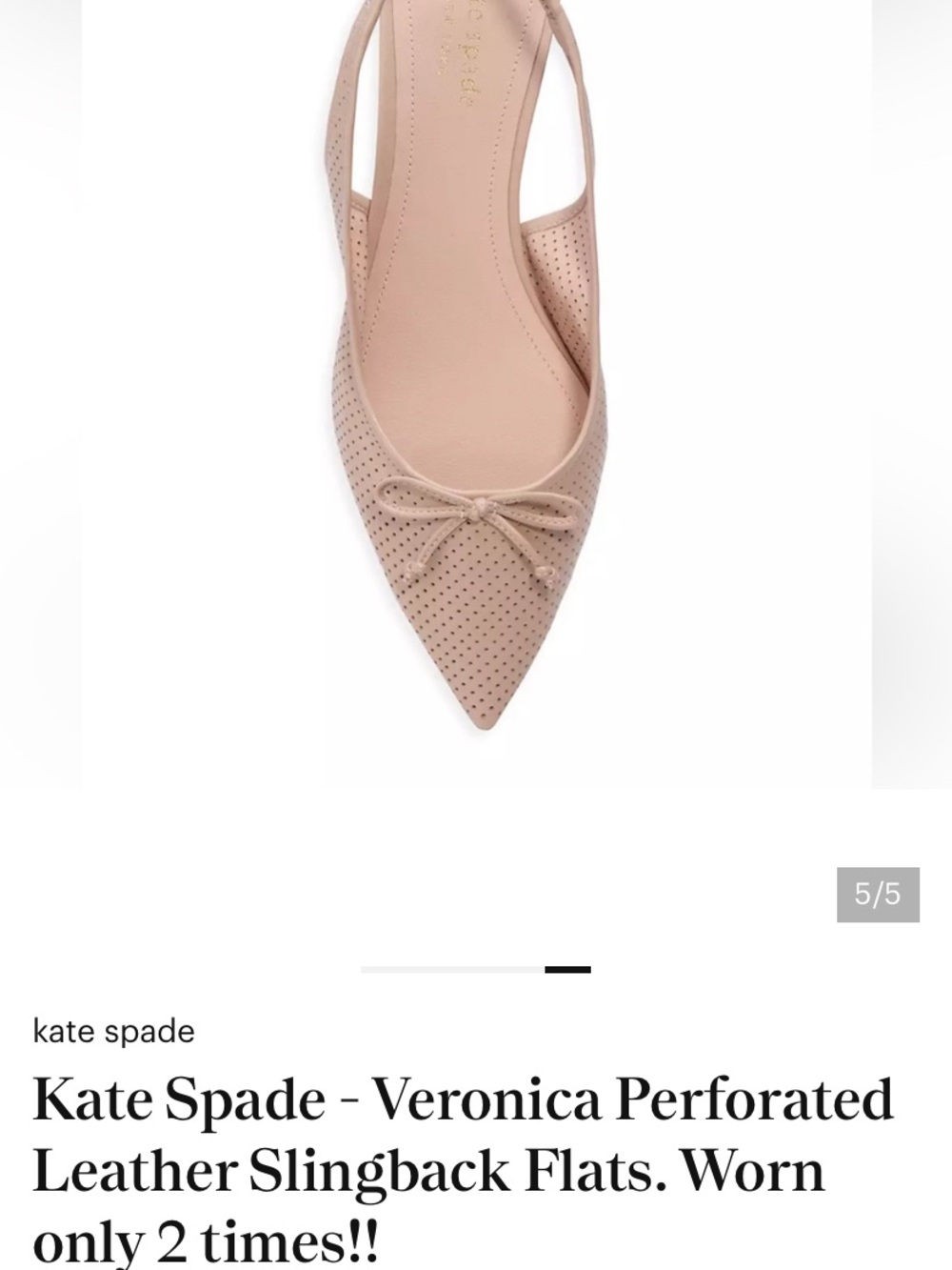 kate spade Perforated Pointed-Toe Slingback Flats in Blush